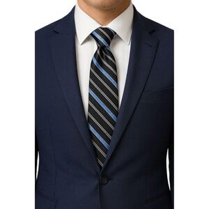 MICHAEL KORS Black with Blue & Silver Stripes Mens Silk Tie